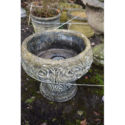 1010 - THREE SIMILAR WEATHERED ACANTHUS LEAF SHAPED CIRCULAR PLANTERS, largest planter diameter 50cm x heig... 