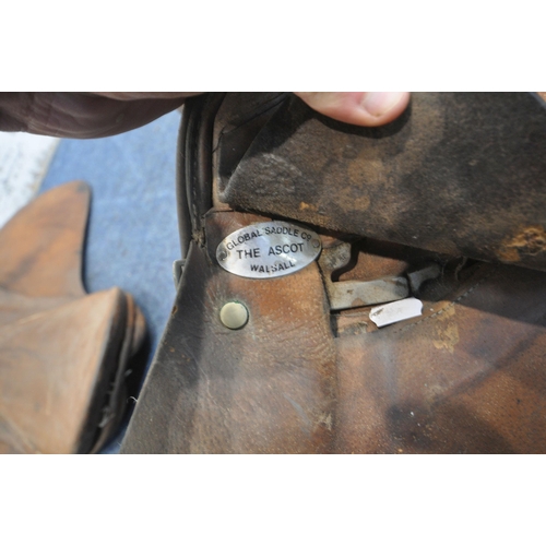 1258 - FOUR VARIOUS TANNED LEATHER SADDLES (condition report: marks, scuffs, wear and tear, other signs of ... 