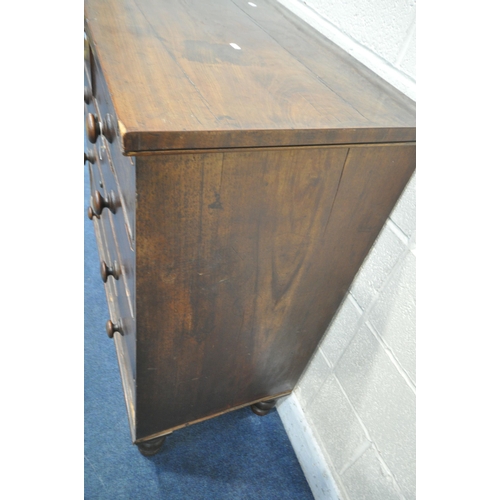 1264 - A GEORGIAN MAHOGANY CHEST OF TWO SHORT OVER THREE LONG DRAWERS, on turned feet, width 105cm x depth ... 