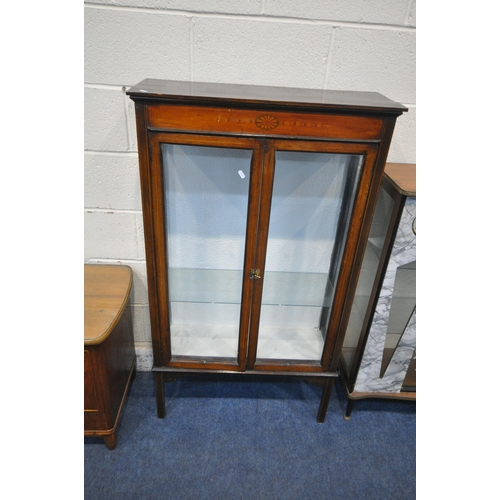 1271 - A MID CENTURY DISPLAY CABINET, fitted with a Smith's clock, the double glazed doors with foliate det... 