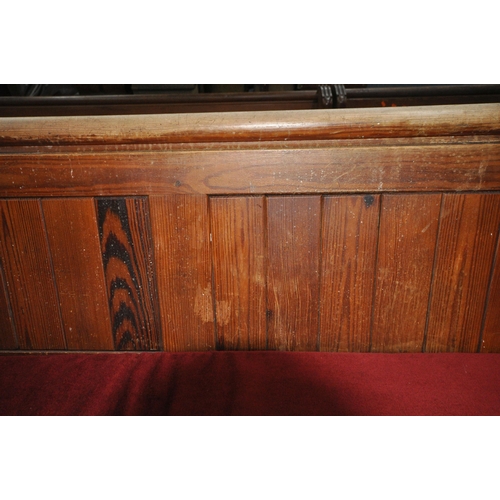 1276 - NINE 20TH CENTURY PINE CHURCH PEWS, from Chase Terrace Methodist Church, all with burgundy upholster... 