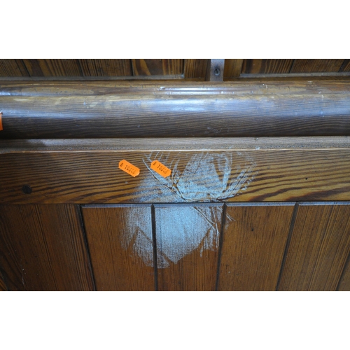 1279 - A PAIR OF 20TH CENTURY PINE CHURCH PEW, from Chase Terrace Methodist Church, with burgundy upholster... 