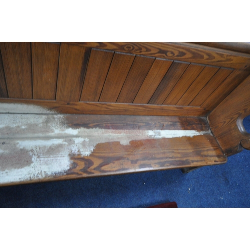 1279 - A PAIR OF 20TH CENTURY PINE CHURCH PEW, from Chase Terrace Methodist Church, with burgundy upholster... 