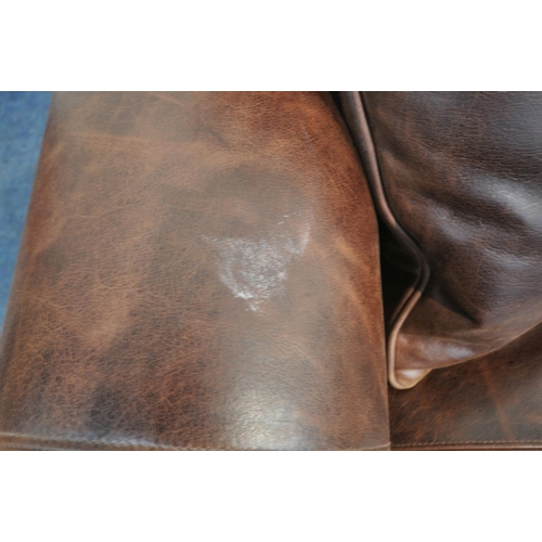 1281 - A LARGE DEEP DURESTA BROWN LEATHER THREE SEATER SOFA, with sprung cushions, length 305cm x depth 129... 