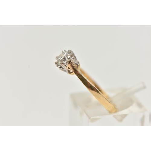 57 - AN 18CT GOLD SINGLE STONE DIAMOND RING, the brilliant cut diamond within a six claw setting to the p... 