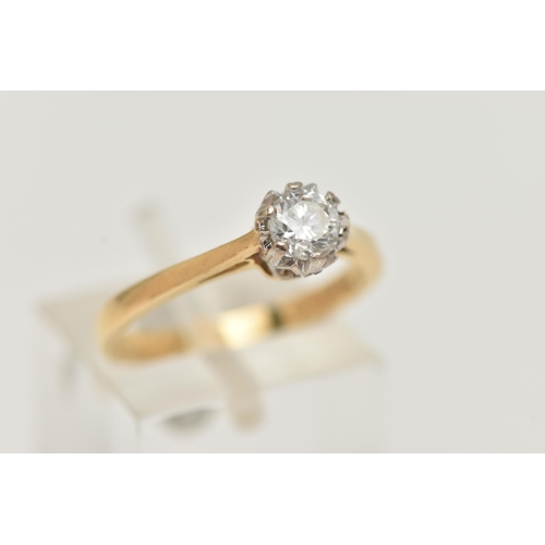 57 - AN 18CT GOLD SINGLE STONE DIAMOND RING, the brilliant cut diamond within a six claw setting to the p... 