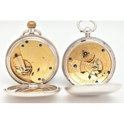 64 - TWO SILVER OPEN FACE POCKET WATCHES, the first a key wound 'J.Langdon & Co London, Demi Chronometer'... 