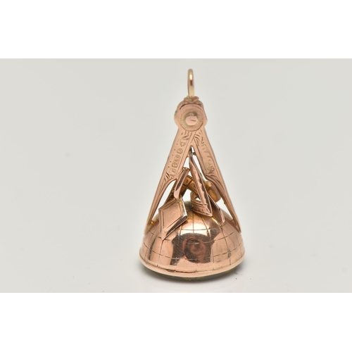 73 - AN EARLY 20TH CENTURY, 9CT ROSE GOLD MASONIC FOB SEAL, compass and tools grip, on a round base set w... 