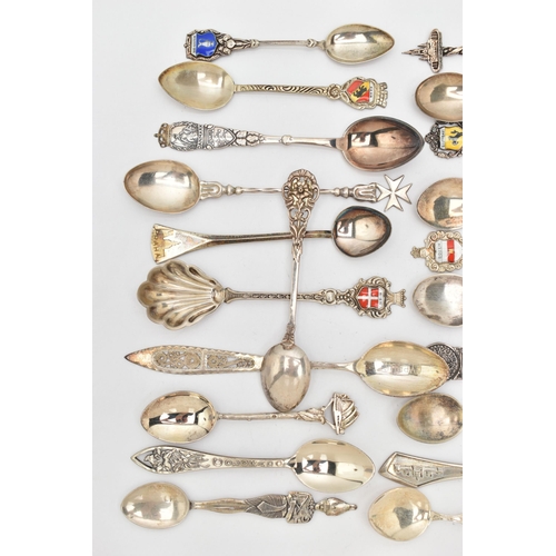 108 - ASSORTED COLLECTABLE CONTINETAL TEASPOONS, assorted spoons with marks to include 925, 800, 900, Ster... 