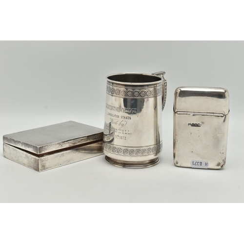 110 - THREE ITEMS OF SILVER, to include a polished cigar case, personal engraving reads 'J.H.C.H 21ST Aug ... 