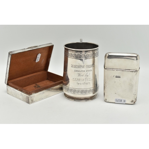 110 - THREE ITEMS OF SILVER, to include a polished cigar case, personal engraving reads 'J.H.C.H 21ST Aug ... 