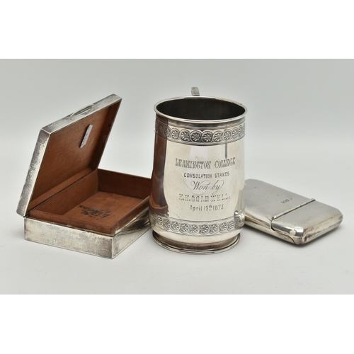 110 - THREE ITEMS OF SILVER, to include a polished cigar case, personal engraving reads 'J.H.C.H 21ST Aug ... 