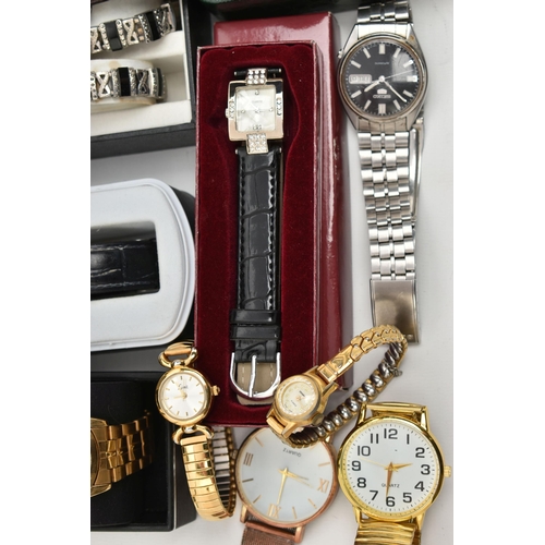 120 - A BOX OF ASSORTED LADIES AND GENTS WRISTWATCHES, to include a gents 'Seiko 5' Automatic on a stainle... 