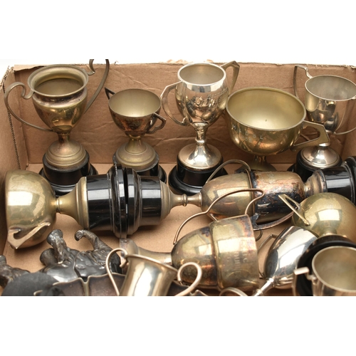 124 - AN ASSORTMENT OF SILVER AND WHITE METAL WARE, to include five small 'Polytechnic Senr Schools' troph... 