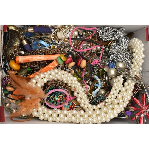 130 - ASSORTED COSTUME JEWELLERY AND WATCHES, three shoe boxes of assorted beaded necklaces, bracelets and... 