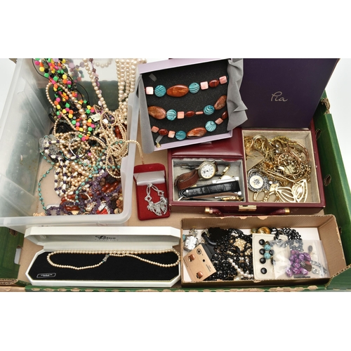 133 - A BOX OF ASSORTED COSTUME JEWELLERY, to include beaded necklaces, semi-precious gemstone bead neckla... 