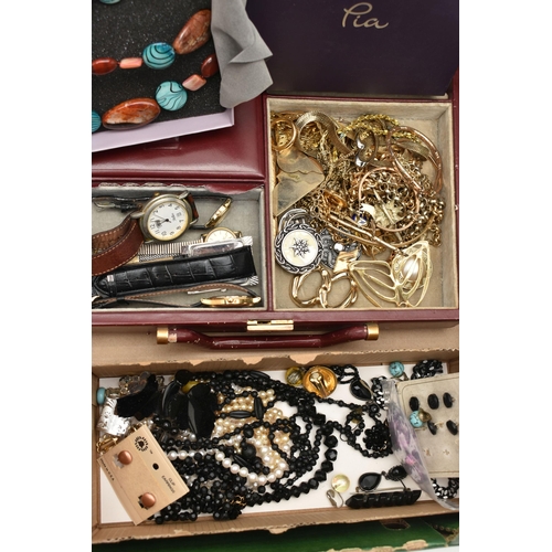 133 - A BOX OF ASSORTED COSTUME JEWELLERY, to include beaded necklaces, semi-precious gemstone bead neckla... 