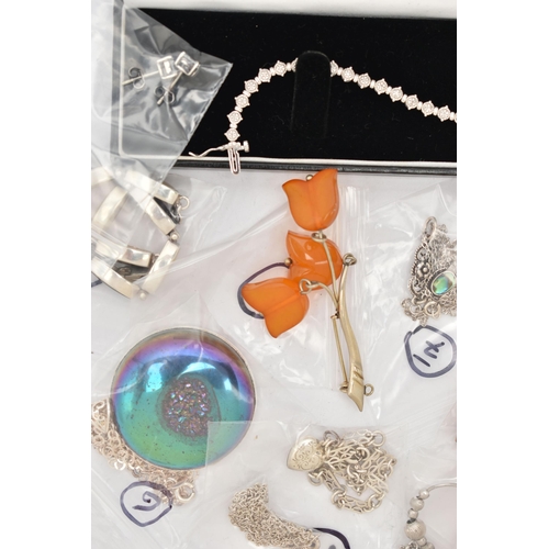 80 - A SELECTION OF SILVER AND WHITE METAL JEWELLERY, to include a diamond line bracelet, stamped total d... 