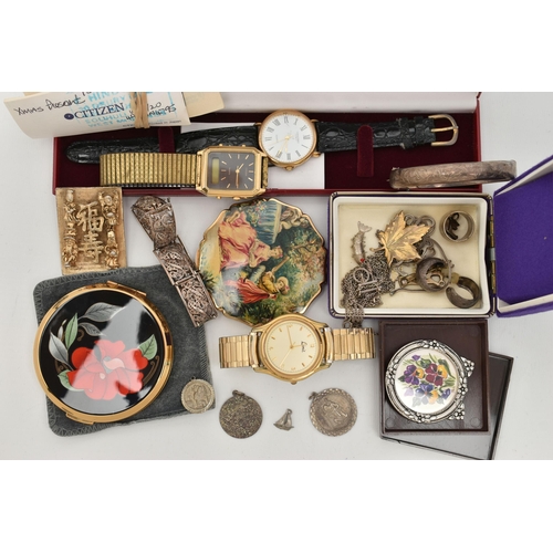 85 - AN ASSORTMENT OF JEWELLERY AND WATCHES, to include a silver filigree bracelet, hallmarked Birmingham... 