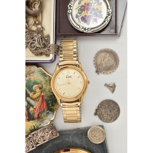 85 - AN ASSORTMENT OF JEWELLERY AND WATCHES, to include a silver filigree bracelet, hallmarked Birmingham... 