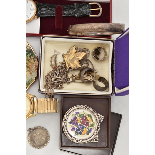 85 - AN ASSORTMENT OF JEWELLERY AND WATCHES, to include a silver filigree bracelet, hallmarked Birmingham... 