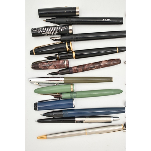 86 - A QUANTITY OF PENS, a variety of fountain and ball point pens, to include six Parker fountain pens o... 