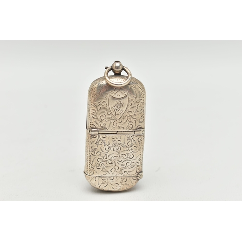 89 - A LATE VICTORIAN SILVER COMBINATION VESTA/SOVEREIGN CASE, of a rounded rectangular form with ivy lea... 