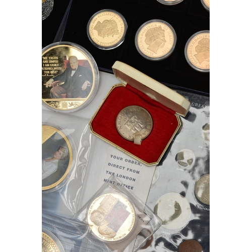 140 - A PLASTIC TUB OF MIXED COMMEMORATIVES, plastic tub of mixed commemoratives to include amounts of com... 