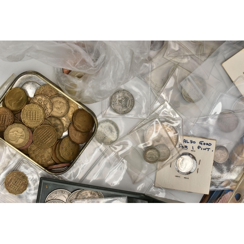 141 - A BISCUIT TIN CONTAINING MIXED COINAGE, to include lots of UK 19th and 20th century coinage, 1946, 1... 