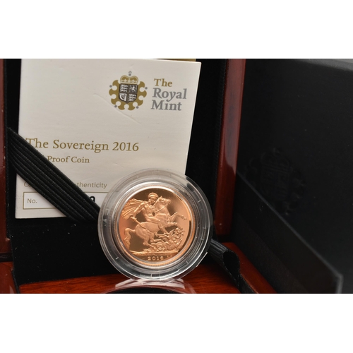 158 - A BOXED ROYAL MINT FULL GOLD PROOF SOVEREIGN COIN 2016 (James Butler), .916.7 fine, 7.98 gram, 22.05... 