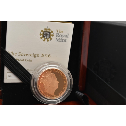 158 - A BOXED ROYAL MINT FULL GOLD PROOF SOVEREIGN COIN 2016 (James Butler), .916.7 fine, 7.98 gram, 22.05... 