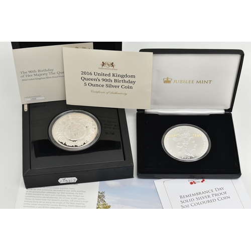 160 - A ROYAL MINT .999 SILVER PROOF FIVE OUNCE COIN, for Her Majesties 90th Birthday 156.295 gram, Royal ... 