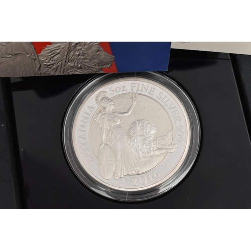 161 - A BOXED ROYAL MINT 2016 £10 SILVER PROOF BRITANNIA COIN, 156.295 gram, 999 Silver max mintage 800 Jo... 