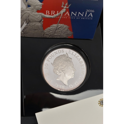 161 - A BOXED ROYAL MINT 2016 £10 SILVER PROOF BRITANNIA COIN, 156.295 gram, 999 Silver max mintage 800 Jo... 