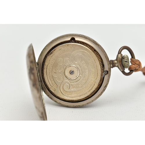 164 - AN EIGHT DAY OPEN FACE POCKET WATCH, hand wound movement, round dial with floral detail, Arabic nume... 