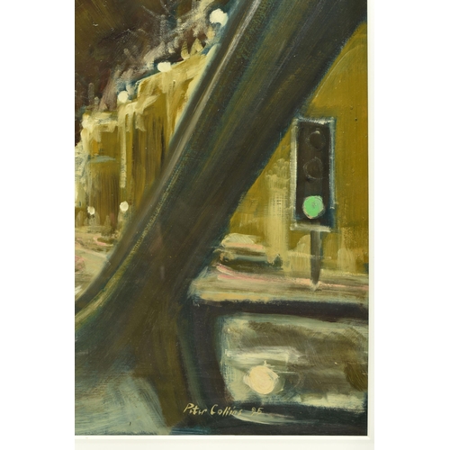 302 - PETER COLLINS (BRITISH 1938-) 'VIEW OF THEATRE ROYAL AT NIGHT', a view from inside a car of the thea... 