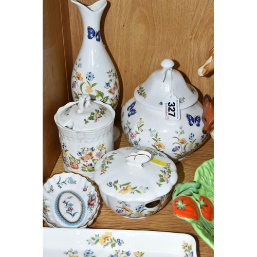 327 - A GROUP OF CERAMICS, comprising five pieces of Aynsley Cottage Garden giftware, tallest vase 23cm (p... 