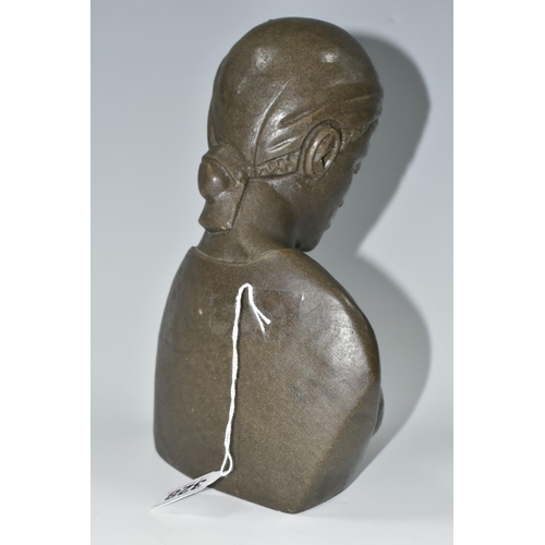 328 - A RESIN FEMALE BUST, of possibly an African lady wearing a headscarf and loose fitting outfit, signe... 