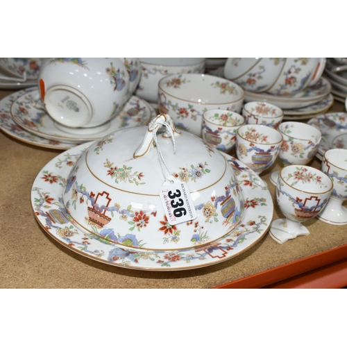 336 - A ROYAL WORCESTER BREAKFAST SET,  'Pekin' pattern W9757, comprising a covered crumpet dish, milk jug... 