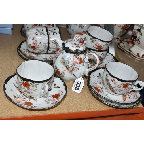 338 - AN EARLY 20TH CENTURY JAPANESE PORCELAIN TEA SET, hand painted eggshell porcelain, decorated with bi... 