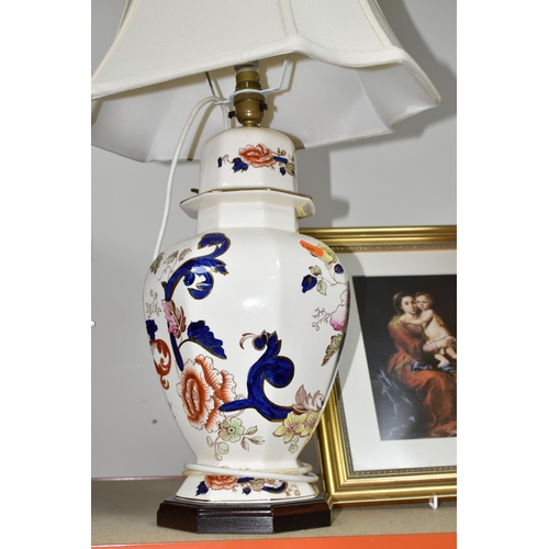 345 - TWO MASON'S IRONSTONE 'MANDALAY' PATTERN TABLE LAMPS, comprising two lamp bases, height 41cm and 28c... 