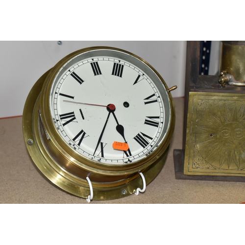 347 - A BRASS SHIP'S CLOCK AND A CLEPSYDRA, comprising an early 20th century circular brass ship's clock w... 