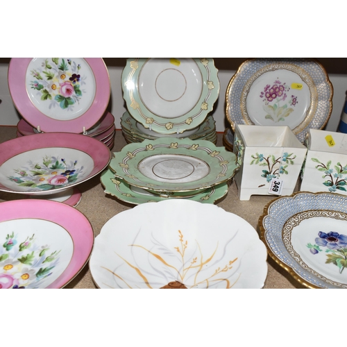 349 - A GROUP OF LATE 19TH CENTURY DESSERT PLATES, comprising three cabinet plates hand painted by George ... 