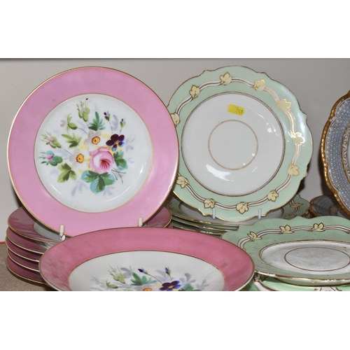 349 - A GROUP OF LATE 19TH CENTURY DESSERT PLATES, comprising three cabinet plates hand painted by George ... 