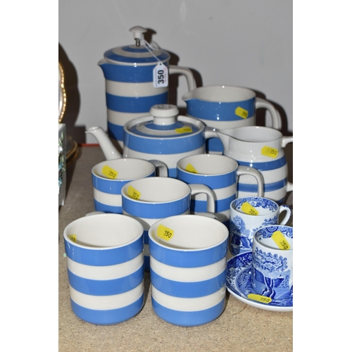 350 - A GROUP OF T.G GREEN 'CORNISH WARE', comprising cream and white striped teapot (chipped and crazed),... 