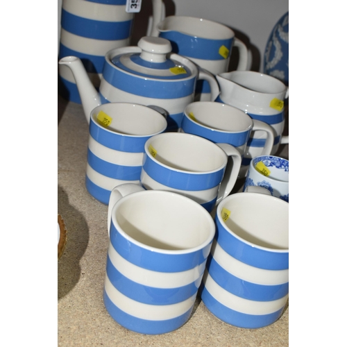 350 - A GROUP OF T.G GREEN 'CORNISH WARE', comprising cream and white striped teapot (chipped and crazed),... 