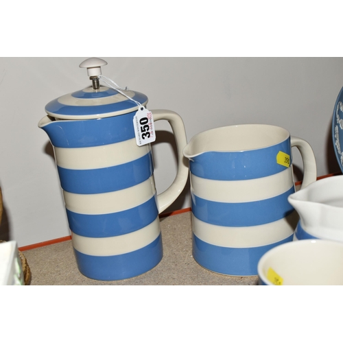 350 - A GROUP OF T.G GREEN 'CORNISH WARE', comprising cream and white striped teapot (chipped and crazed),... 