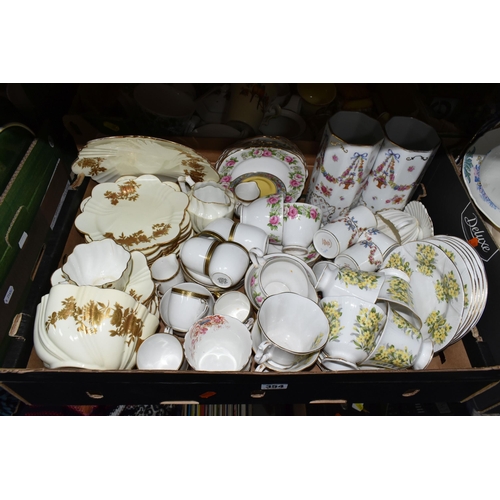 354 - FOUR BOXES OF CERAMICS AND GLASSWARE, to include a Chapman cream and gilded flower tea set pattern 1... 