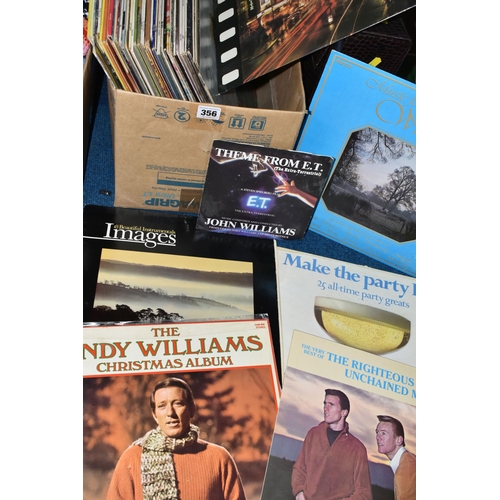 356 - THREE BOXES OF L.P AND GRAMOPHONE RECORDS, to include over sixty L.P records, ten boxed L.P sets, an... 