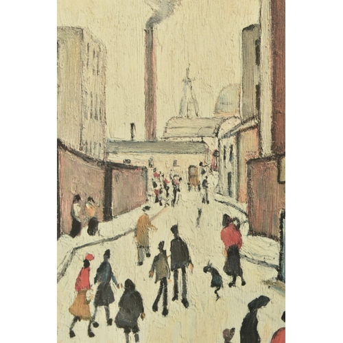 306 - LAURENCE STEPHEN LOWRY (BRITISH 1887-1976) 'STREET SCENE', a depiction of figures going about their ... 